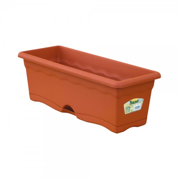 Jardinera con plato integrado color terracota 50 x 20 cm