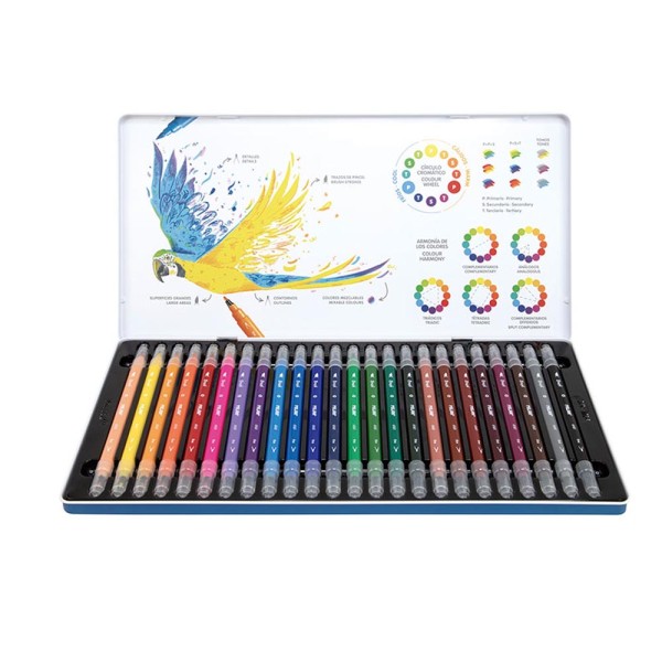 Rotuladores de doble punta fina - pincel colores surtidos, 24 uds